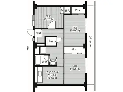 ビレッジハウス檜原(3DK/1階)の間取り写真