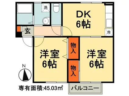 クレアンヌーヴ(2DK/2階)の間取り写真