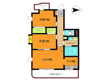 サンヴァーリオ虎丸(2LDK/9階)の間取り写真