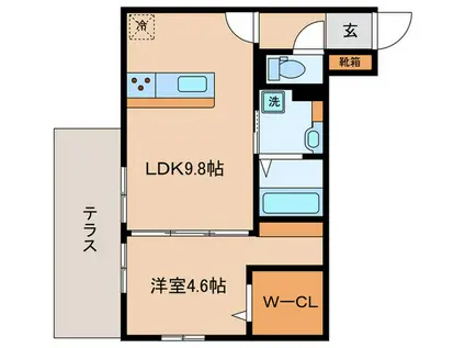 フロレゾン北花山B(1LDK/1階)の間取り写真
