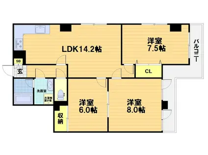 アクシス葛野(3LDK/1階)の間取り写真