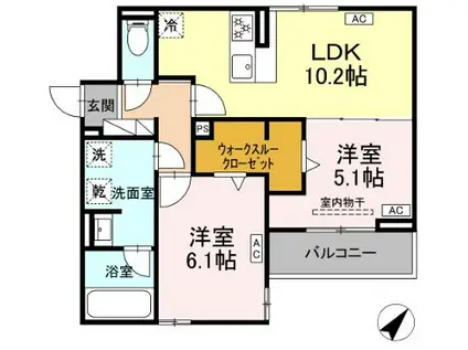 ルサンティエ一社(2LDK/2階)の間取り写真