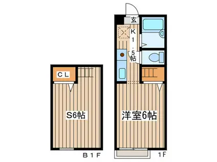 湘南ケーオーフラットD(1SK/1階)の間取り写真