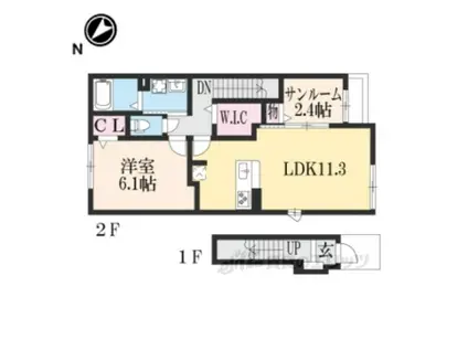 フロントパーク こうかⅠ(1LDK/2階)の間取り写真