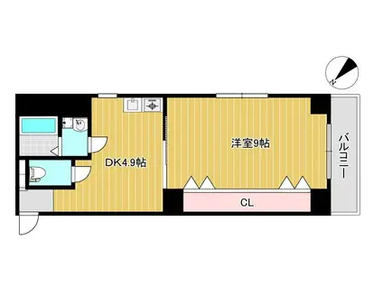 フリーデン大博(1DK/9階)の間取り写真