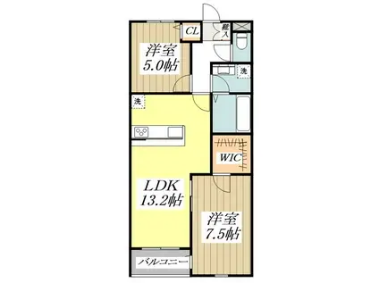 レヴァンティア(2LDK/2階)の間取り写真