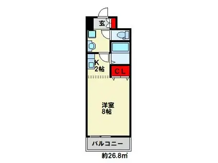 ジュネス壱番館(1K/6階)の間取り写真