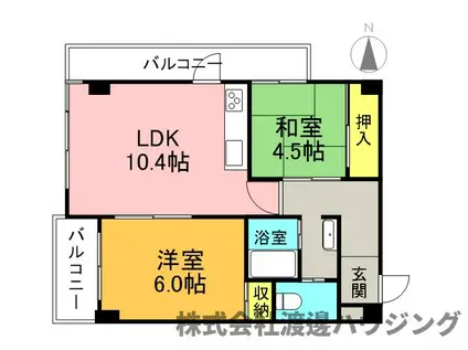 緑地公園第3千里ハイツ(2LDK/4階)の間取り写真