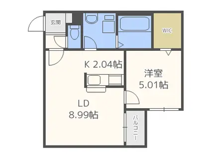 ルチェルナ中の島(1LDK/3階)の間取り写真