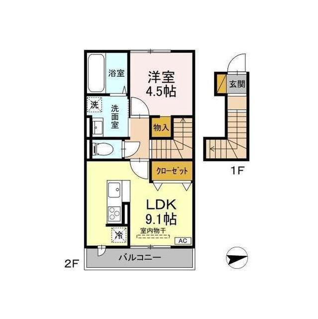 PALACIO A(1LDK/2階)の間取り写真