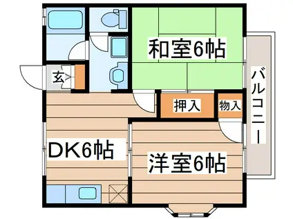 アメニティハイツB棟(2DK/1階)の間取り写真