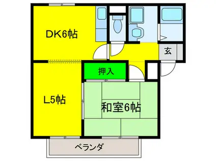 コスモハイツ(1LDK/2階)の間取り写真