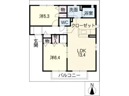 クレア・小山A(2LDK/2階)の間取り写真