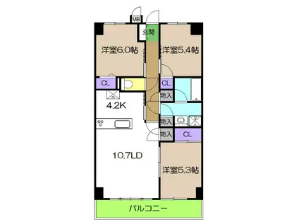 ソレイユE(3LDK/5階)の間取り写真