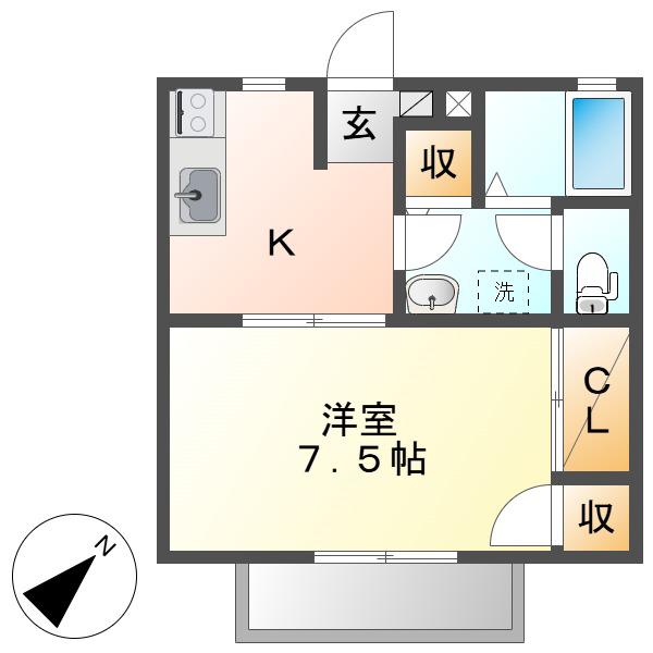 リビエール倉敷C棟(1K/2階)の間取り写真