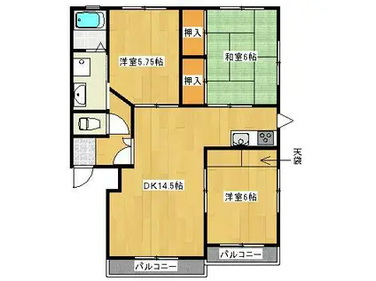 アーデルA(3LDK/1階)の間取り写真