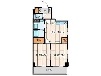 グランドゥール溝ノ口(2DK/1階)の間取り写真