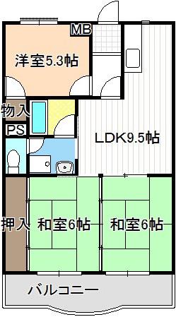 第2グランドハイツ服部(3LDK/3階)の間取り写真