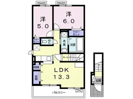 プラシード・ベル(2LDK/2階)の間取り写真