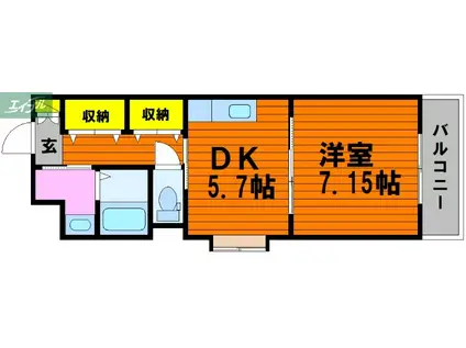 COCO中島田(1DK/8階)の間取り写真