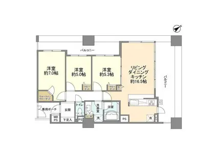 ライオンズ相模大野ステーションエアリスタ(3LDK/9階)の間取り写真