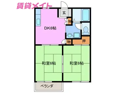 じゅねすしろやま A(2DK/2階)の間取り写真