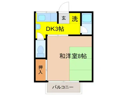 ハイムエイケン(1DK/2階)の間取り写真