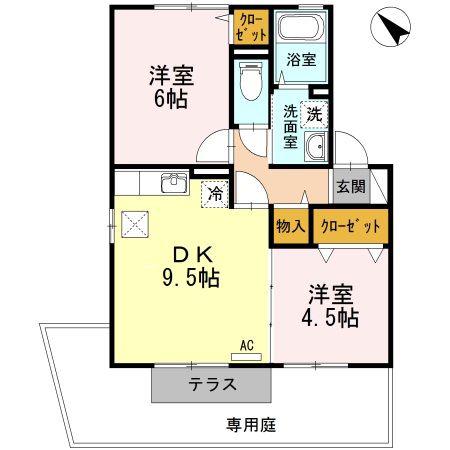 スカイレジデンス(2DK/1階)の間取り写真