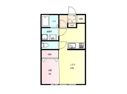 アメニティーB(ワンルーム/1階)の間取り写真