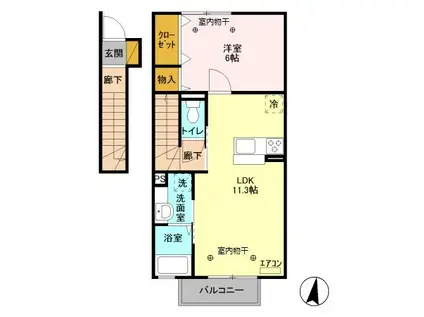 フォーゲルテラス ロート III(1LDK/2階)の間取り写真