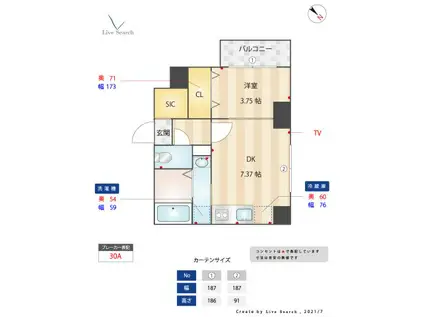 ヴィル・ルーチェ(1DK/8階)の間取り写真