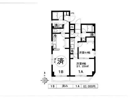 ラ・ジョイア(2K/1階)の間取り写真