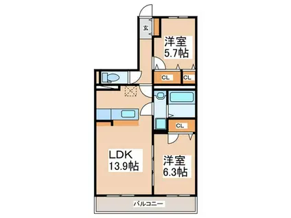ピエトラ ビアンカ(2LDK/1階)の間取り写真