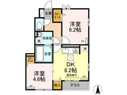 ロイジェント井荻B棟(2DK/1階)の間取り写真