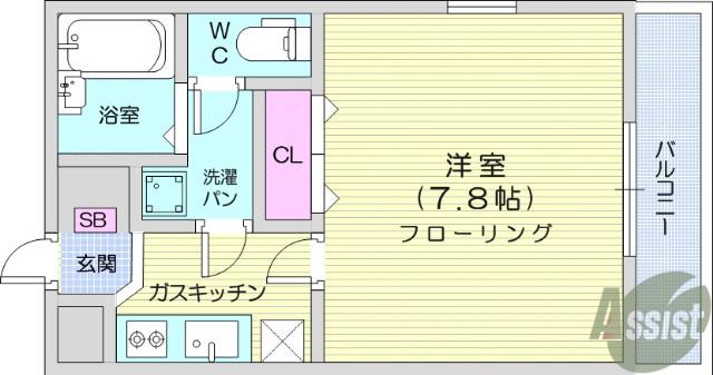 米ヶ袋ベルサンテ(1K/2階)の間取り写真