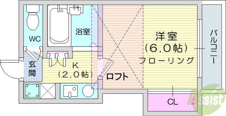 サン・シャルム中野栄(1K/2階)の間取り写真