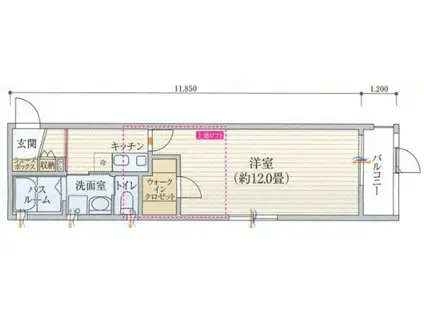 ワコーレヴィアーノ垂水城が山(1K/2階)の間取り写真