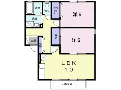 ハイカムール・シュマンA(2LDK/1階)の間取り写真