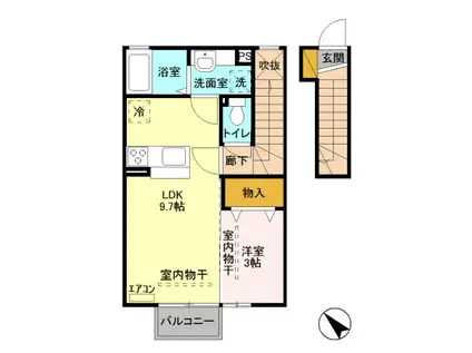 レヴェイユ(1LDK/2階)の間取り写真