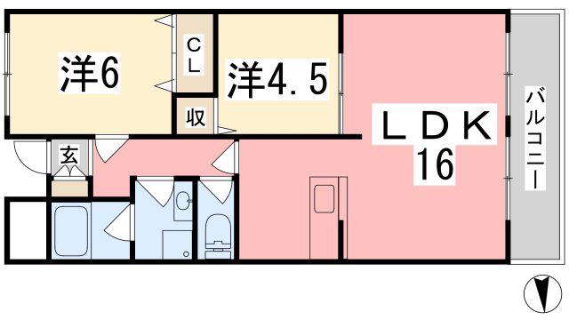 ヌーベルメゾン清水(2LDK/5階)の間取り写真