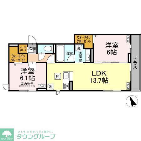 D PAINA 宿河原6 II(2LDK/1階)の間取り写真