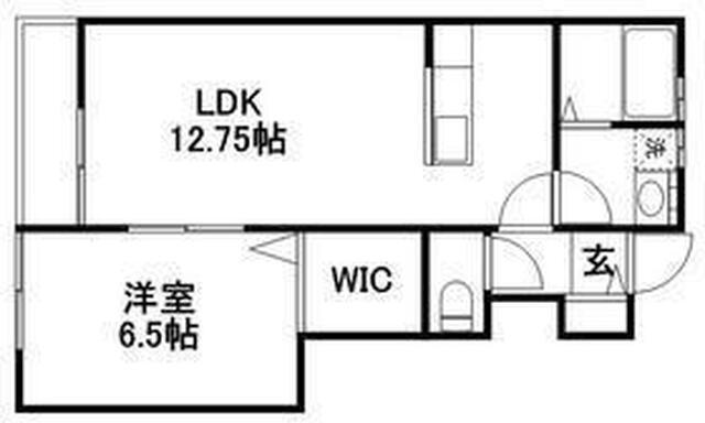 SMARTLIFEイオンB棟(1LDK/1階)の間取り写真