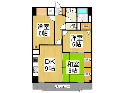 ピジョン田園(3DK/6階)の間取り写真