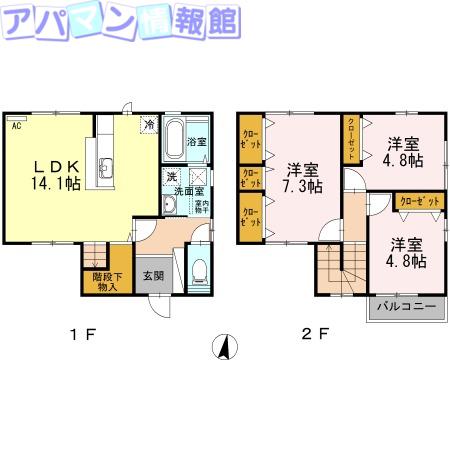 神道寺メゾネット(3LDK/1階)の間取り写真