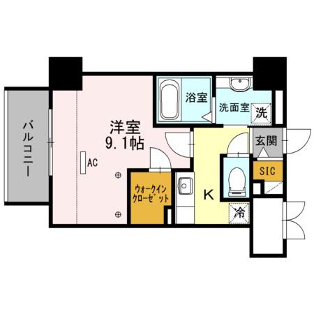 アガティス東静岡(1K/8階)の間取り写真
