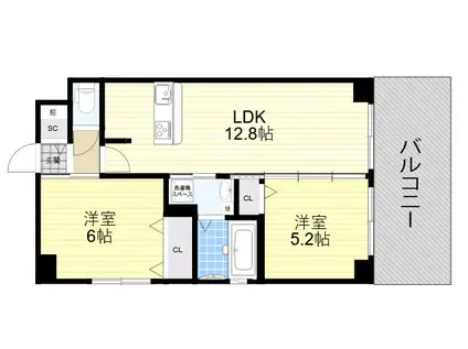 PARKHILLS安堂寺町(2LDK/2階)の間取り写真