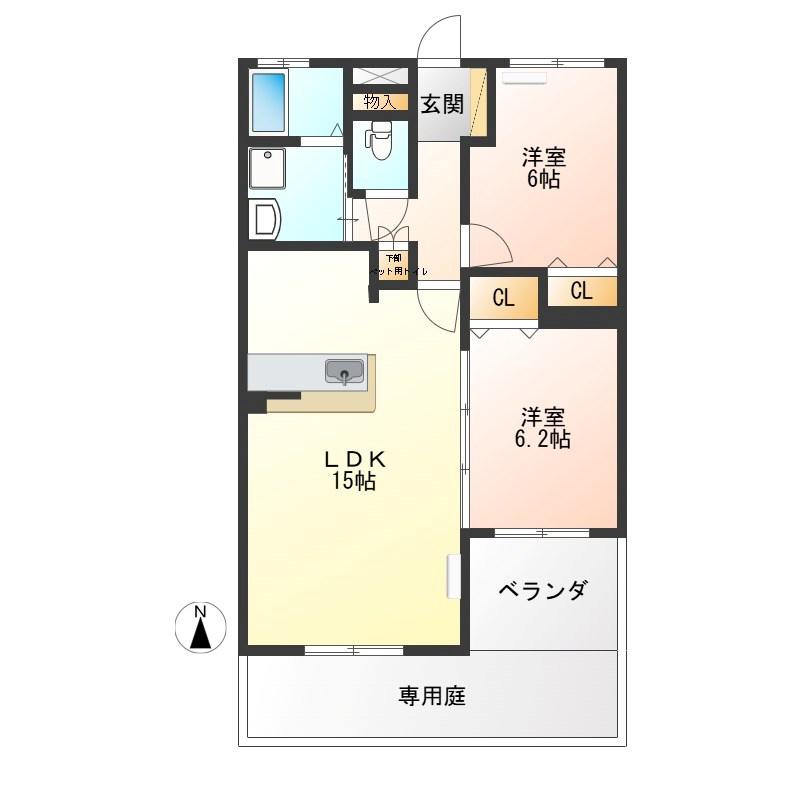 アゼリアコート宿郷(2LDK/1階)の間取り写真