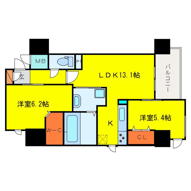 LAZO福島(2LDK/8階)の間取り写真