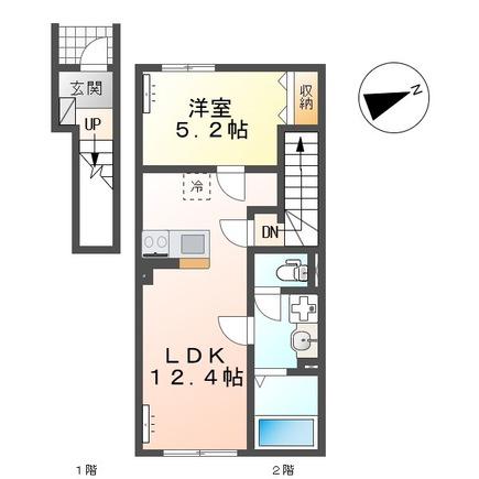 横倉アパート(1LDK/2階)の間取り写真
