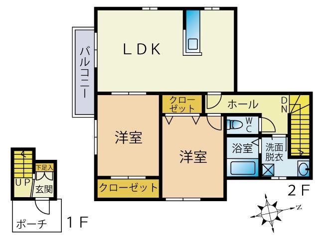 アムール姪浜(2LDK/2階)の間取り写真